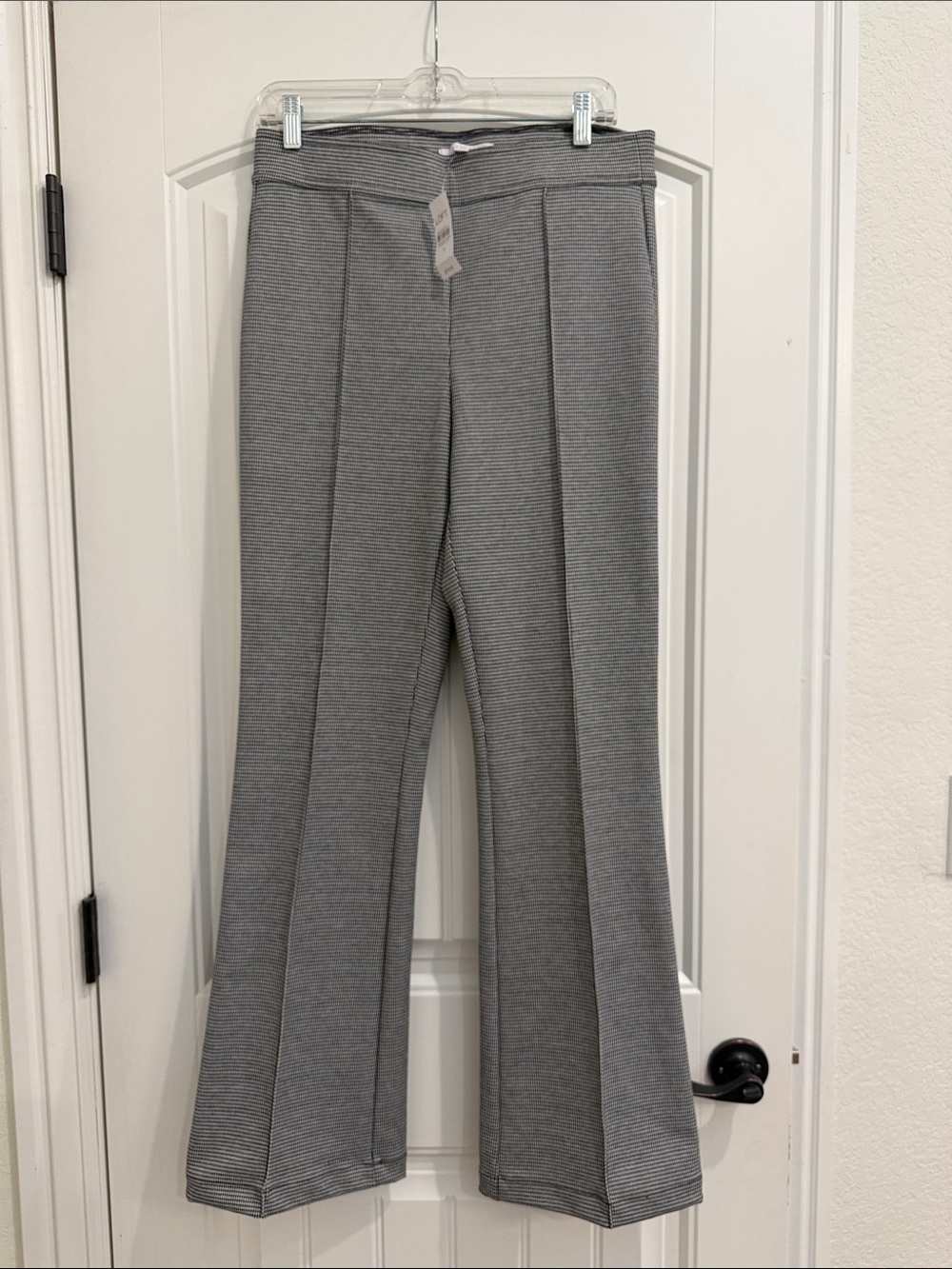 LOFT Gray Micro-Striped Boot Cut Pants